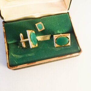 Gemstone cufflinks tie tack